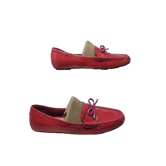 Isaac Mizrahi Leather Boat Shoes Loafers 9.5W Pink Snake Bow Slip On Barbiecore - Picture 10 of 11